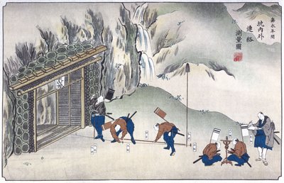 Undersöker ingången till en gruva, Japan, ca 1850 av Unbekannt