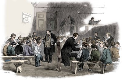 Lär pojkar att läsa i Ragged School Union School, Lambeth, London, 1868 av Unbekannt