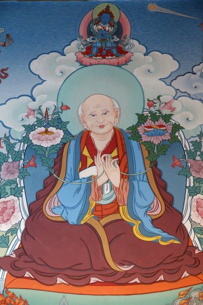 De tusen Buddhas tempel Dashang Kagyu Ling församling Målning Munk ber, La Boulaye, Frankrike av Unbekannt
