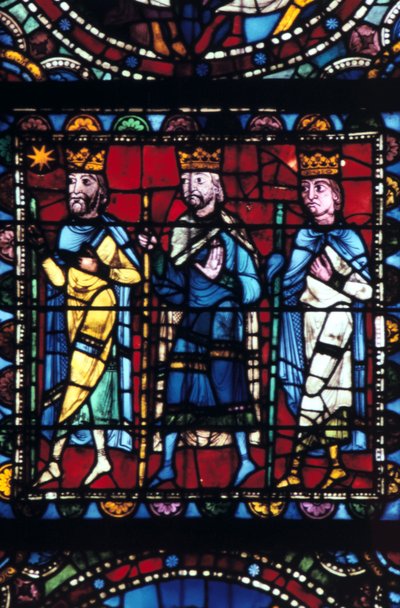 The Adoration of the Magi, målat glas, Chartres Cathedral Frankrike, 1145-1155 av Unbekannt