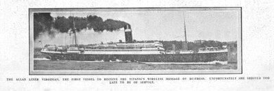 Allan Liner Virginian, det första fartyget att ta emot det trådlösa meddelandet..., 20 april 1912. av Unbekannt