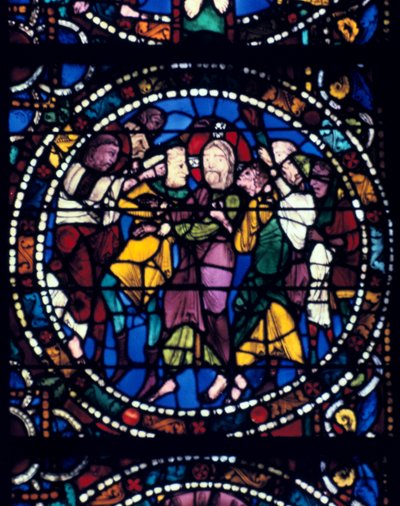 The Arrest of Christ Kiss of Judas, målat glas, Chartres Cathedral, 1194-1260 av Unbekannt