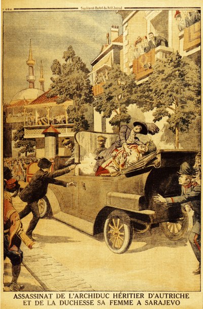 Mordet på ärkehertig Franz Ferdinand av Österrike och hans hustru, hertiginnan Sophia, av Gavrilo Pr av Unbekannt
