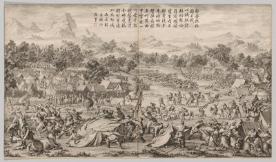 Slaget vid Elei Zhalatu: från Battle Scenes of the Quelling of Rebellions...c. 1765-1774. av Unbekannt