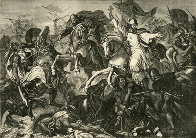 Biskopen av Ratisbon vid slaget vid Augsburg, slaget vid Lechfeld 955, 1890. av Unbekannt