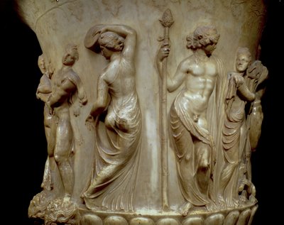 Borghese-kratern eller vasen, detalj av relief föreställande Dionysos och hans menader, grekiska, nyvindiga, sent 2:a århundradet f.Kr. (marmor) av Unbekannt