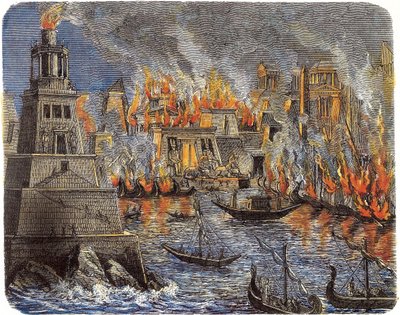 Brännandet av biblioteket i Alexandria, 1876 av Unbekannt
