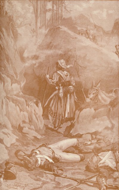 Cantinière från 26:e regementet som klättrar på klipporna i Busaco, 1810, 1896. av Unbekannt