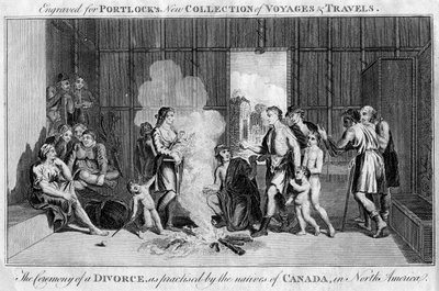 Ceremonin för en skilsmässa, som praktiseras av Kanadas infödda, i Nordamerika, c1760 av Unbekannt
