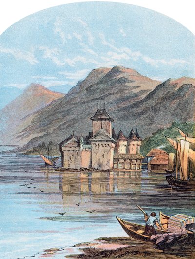 Chillon-slottet, Genèvesjön, Schweiz, 1864 av Unbekannt
