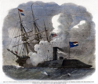 Inbördeskriget i Amerika - Naval Engagement in Hampton Roads..., 1862 av Unbekannt