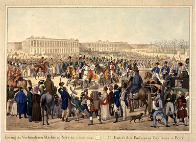 Koalitionsarmén går in i Paris den 31 mars 1814, tidigt 1800-tal. av Unbekannt