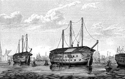De danska fängelseskeppen Dronning Maria och Waldemar i Köpenhamn, 1848-1849 av Unbekannt