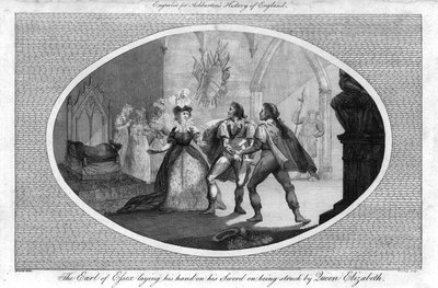 Earlen av Essex lägger sin hand på sitt svärd när han blev slagen av drottning Elizabeth., 1792 av Unbekannt