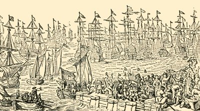 Ombordstigningen av William av Orange från Holland för England, 1688, c1930. av Unbekannt