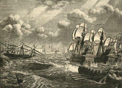 Den engelska flottan före Cadiz, 1596, 1890. av Unbekannt