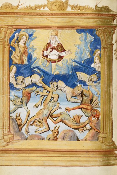 Lucifers fall. Från timboken, ca. 1500 av Unbekannt