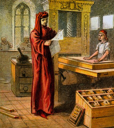 The First English Printer, 1400-talet, c1850 av Unbekannt