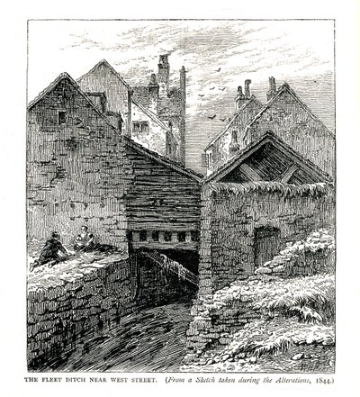 Fleet Ditch nära West Street, under förändringar, 1844 av Unbekannt
