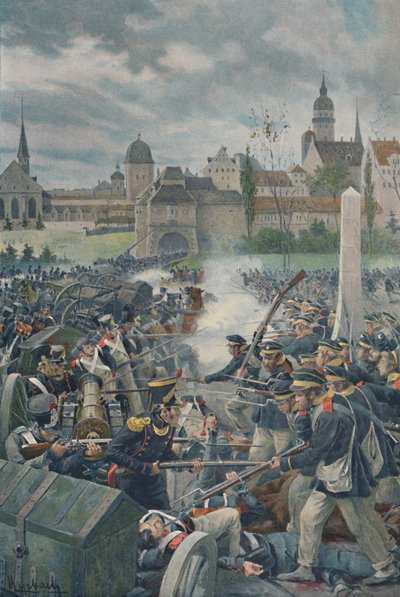 Den franska armén lämnar Leipsic, 1813, 1896. av Unbekannt