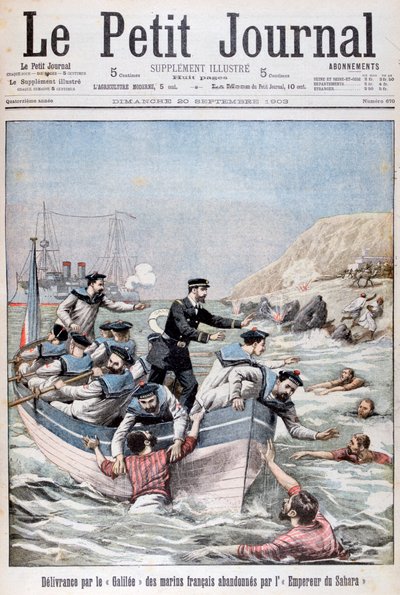 Den franska kryssaren i Linois-klassen Galilee som räddar franska sjömän, 1903 av Unbekannt