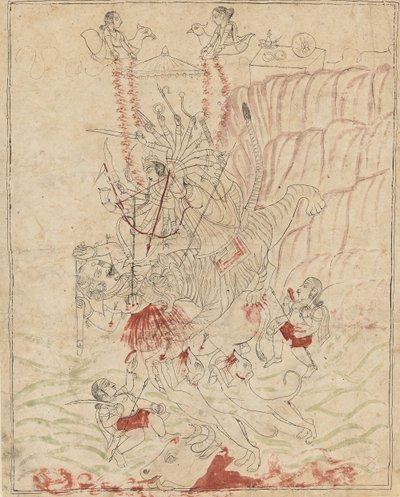 The Goddess Durga Killing the Buffalo Demons, Mahisha Mahishasura Mardini, Ka. 1760. av Unbekannt