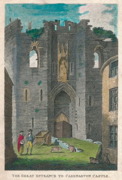 Den stora ingången till Caernarvon Castle, 1808. av Unbekannt