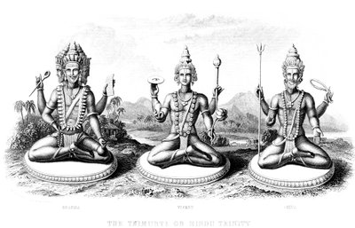 Den hinduiska treenigheten, c1800 av Unbekannt