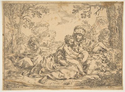 Den heliga familjen med Johannes Döparen, kopia efter Cantarini, ca. 1639-1648 eller senare. av Unbekannt