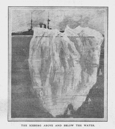 Isberget över och under vattnet, 20 april 1912. av Unbekannt