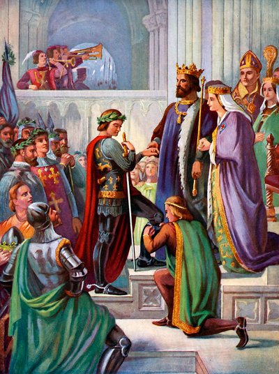The Investiture of the Black Prince as a Knight of the Garter, 1348, c1920 av Unbekannt