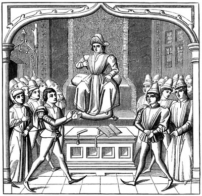 The Judicial Duel, käranden öppnade sitt mål inför domaren, 1400-talet 1849 av Unbekannt