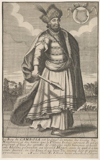 Kungen av Kambodja stående med en spira i sin högra hand, ca. 1670-1700. av Unbekannt