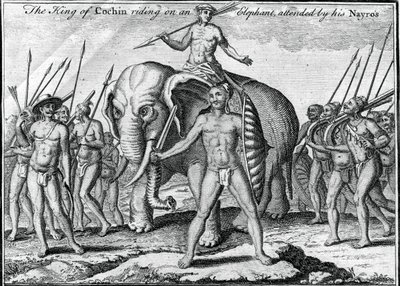 Kungen av Cochin rider på en elefant, deltog av hans Nayros, c1745 av Unbekannt