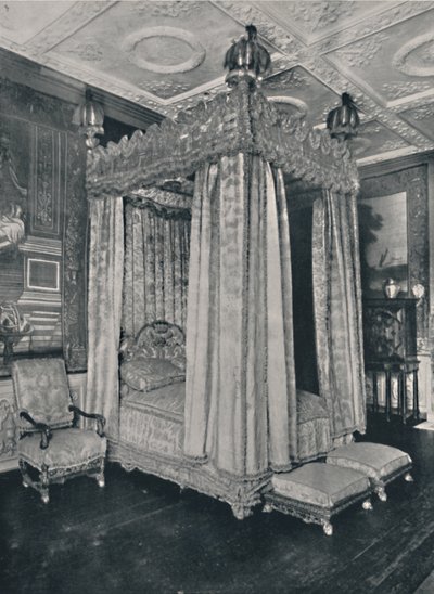 Kings Bedroom på Knole. Sängställe gjord för James I, 1928 av Unbekannt