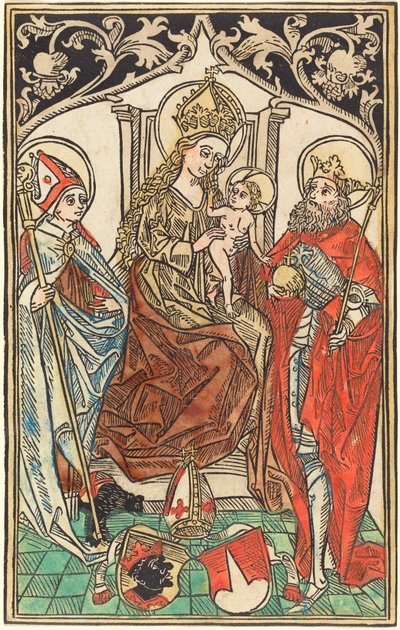 Madonnan och barnet på tronen, med de heliga Corbinian och Sigismund, 1492. av Unbekannt