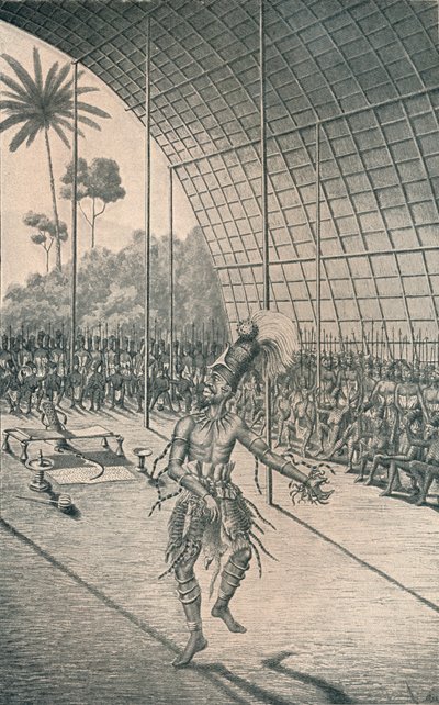 Mangbattu-kungen Munsa dansar före sina fruar och krigare, c1870, 1903 av Unbekannt