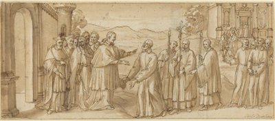 Mötet mellan San Carlo Borromeo och San Filippo Neri, ca. 1600. av Unbekannt