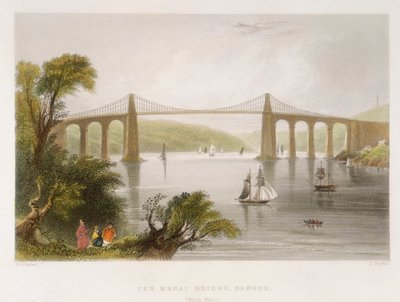 Menai-bron, Bangor North Wales, c1826-c1850 av Unbekannt