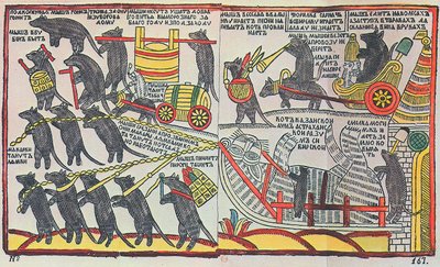 Mössen begraver katten, Lubok tryck, 1760 av Unbekannt