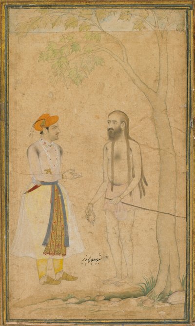Mughalprinsen Parvez och en helig man, ca. 1610. av Unbekannt