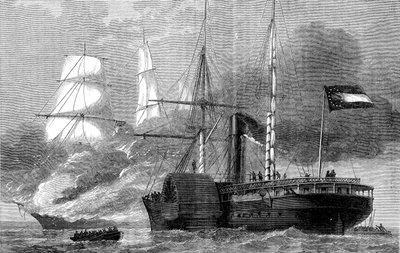 Nashville förstör en federal köpman, amerikanska inbördeskriget, 1861-1862 c1880 av Unbekannt