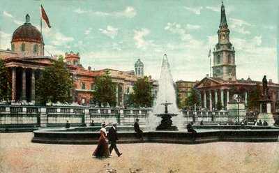 National Gallery, St Martin in the Fields och fontäner på Trafalgar Square, London, c1910. av Unbekannt