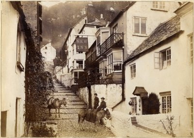 The New Inn and street, Clovelly, Devon, sent 1800- eller tidigt 1900-tal av Unbekannt