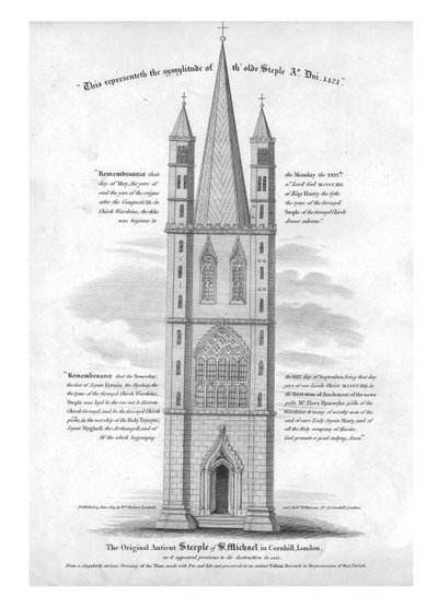 The Original Ancient Steeple of St. Michael i Cornhill, London...1421, 1809. av Unbekannt