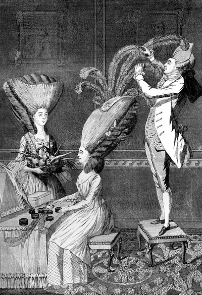 The absurd Head Dress or The Feathered Lady, 1776 av Unbekannt