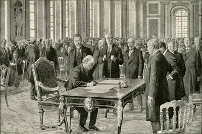 Storbritanniens premiärminister undertecknar fredsfördraget, 1919. av Unbekannt