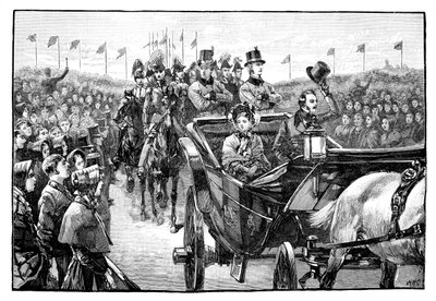 The Queens ankomst till Peel Park nära Manchester, 1851, 1888 av Unbekannt