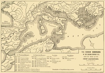 De romerska dominanserna under andra århundradet f.Kr. med datum för chefsförvärven, 1890. av Unbekannt
