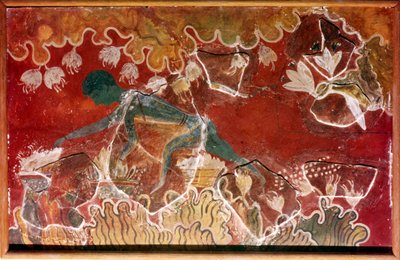 Saffran-samlarfresken från det minoiska kungliga palatset, Knossos, Kreta. c1400-talet f.Kr av Unbekannt